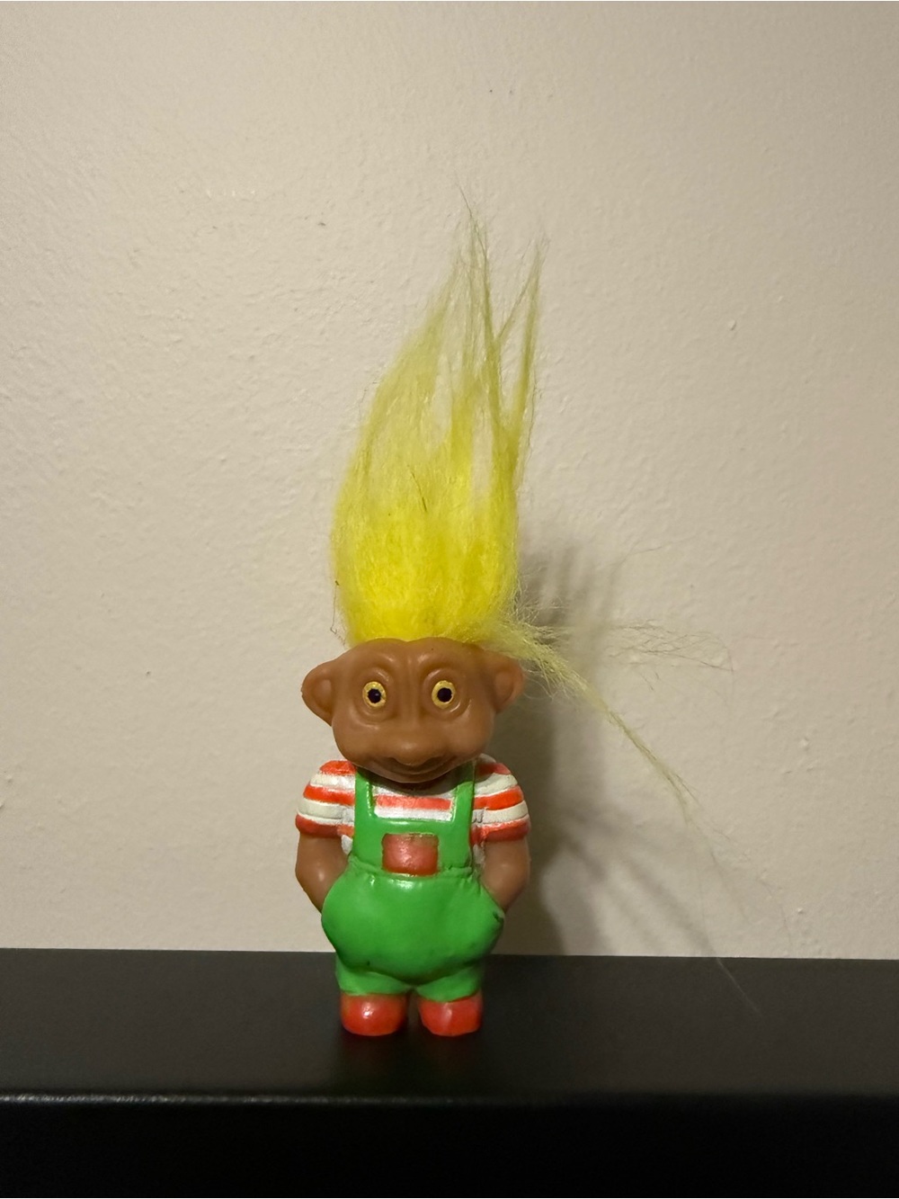 Vintage SOMA Troll Doll 2” Yellow Hair Green Overalls